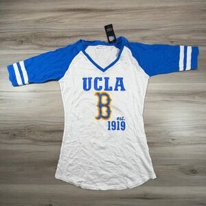 Champion Elite UCLA Bruins Raglan V-Neck T-Shirt White Blue Striped Medium 1